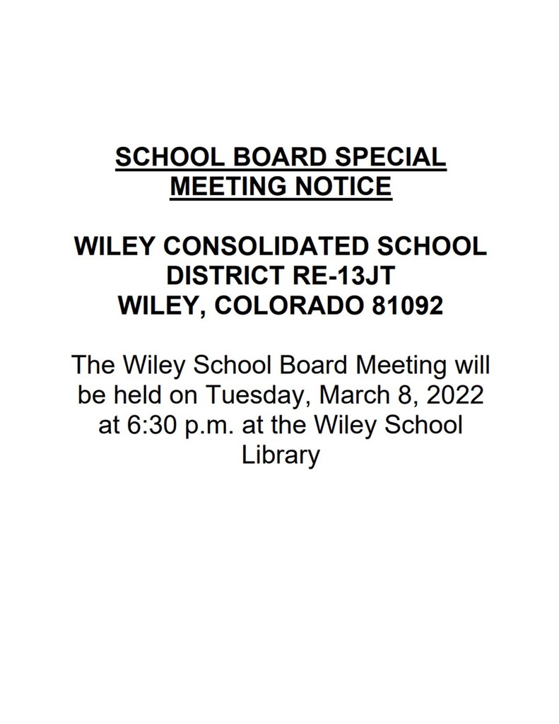 Special School Board Meeting Notice